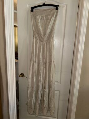 Oli & Hali Strapless Cream Tiered Maxi Jumpsuit